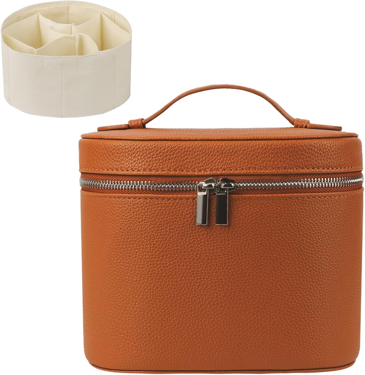 Cosmetic Bag - 21 x 14,5 x 16,5 cm - Leer - Met verwijderbare compartimenten - Ideaal voor reizen - ShopVlot