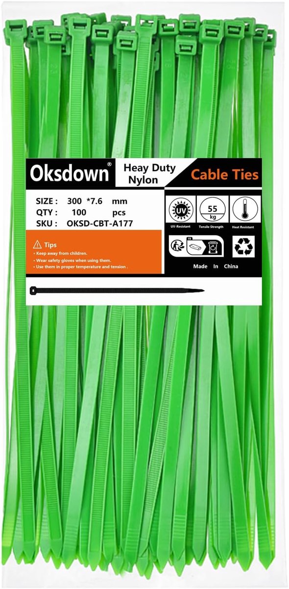 Kabelbinders 300mm - groene nylon - heavy duty - ideaal voor tuin en klussen - ShopVlot