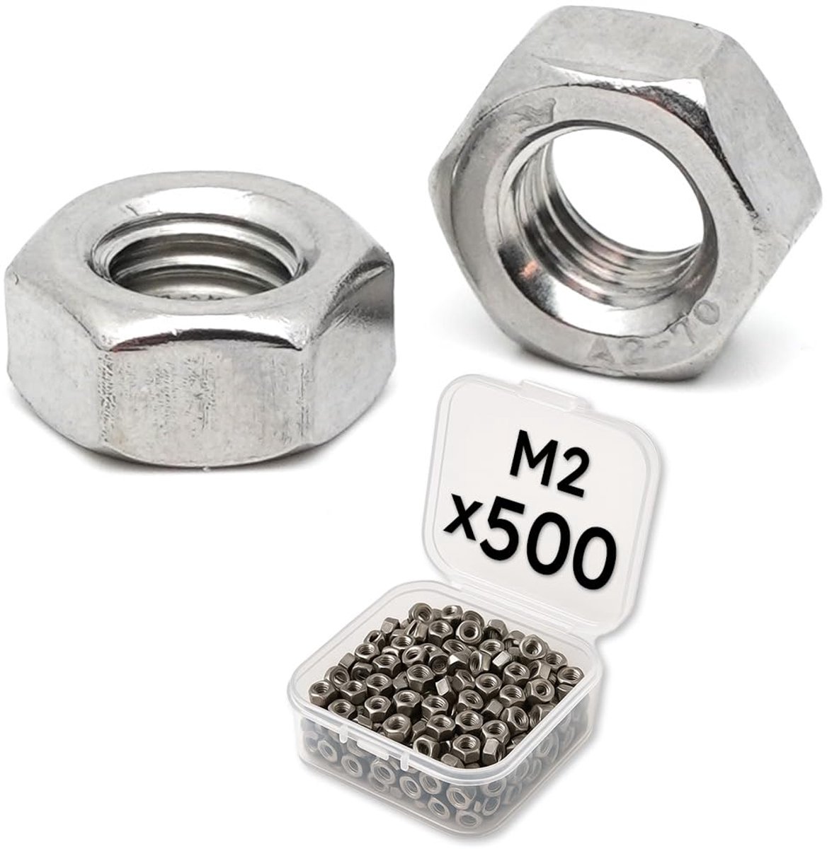 Stalen Moeren 500 M2 - Hex Moeren A2 RVS - Corrosiebestendig - Voor mechanische assemblage - ShopVlot
