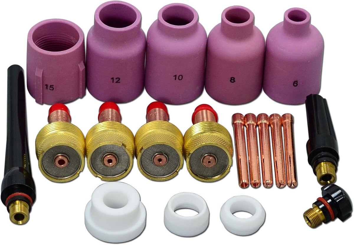 TIG gas lens jumbo grote diameter - alumina nozzles - 20 stuks - perfecte fit voor SR WP 17 18 26 - ShopVlot