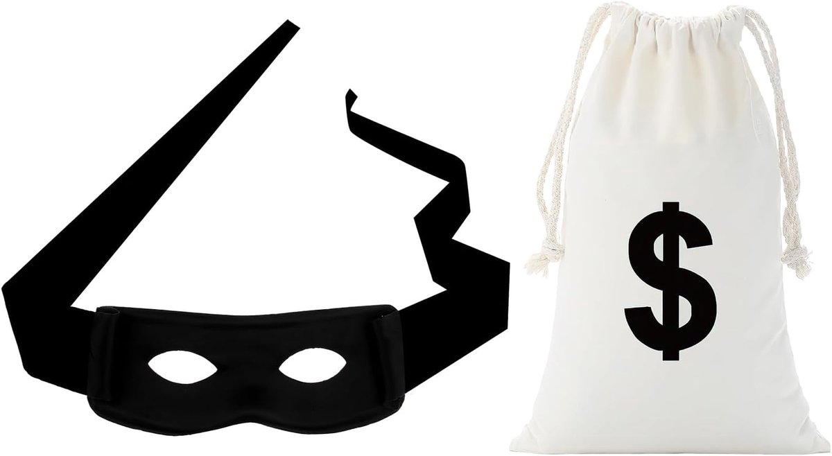 Pantserkraker masker zwart - dollar geldzak - roofdiefmasker - ideaal voor Halloween - ShopVlot