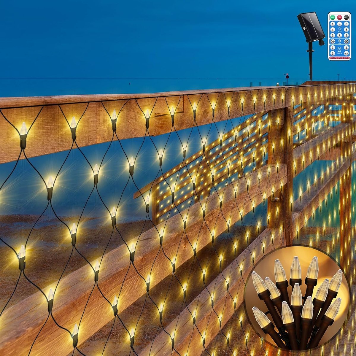 Solar verlichting 3 x 2 m - 200 LED buitenverlichting - warm wit - ideaal voor tuindecoratie - ShopVlot