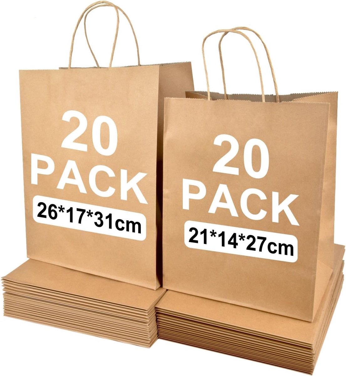 Kraftpapieren zakken 40 stuks - 2 maten mix - stevige draagtas - ideaal voor winkelen - ShopVlot