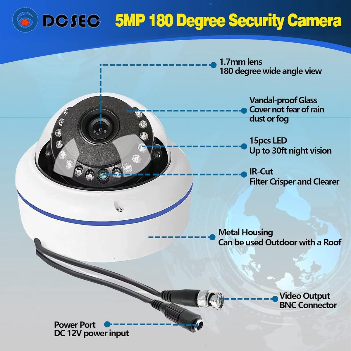 Beveiligingscamera 5MP 180 graden - Dome camera - Fisheye lens - IR nachtzicht - ShopVlot