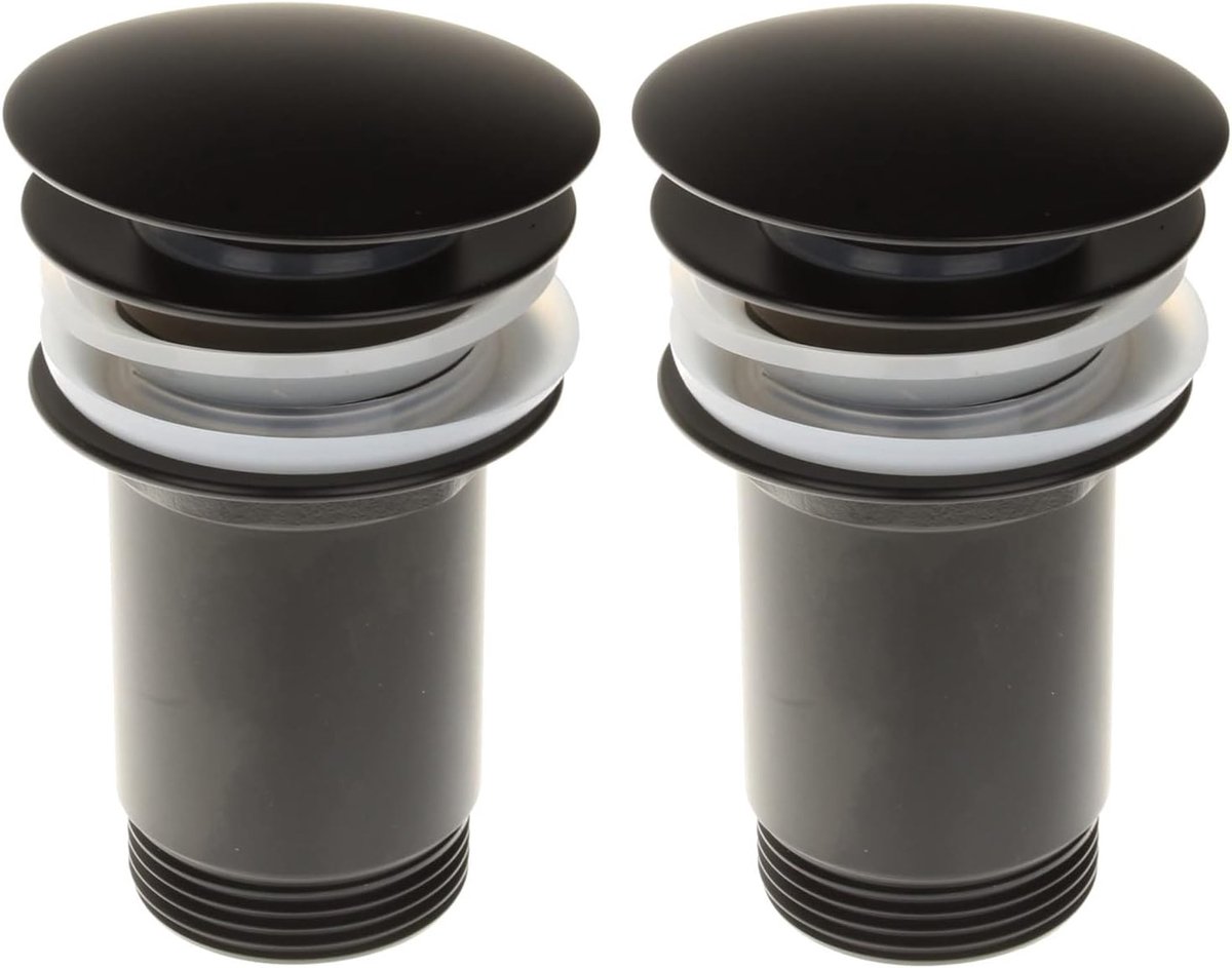 Wastafelafvoer set 2 stuks - mat zwart - ronde pop-up klep - eenvoudig te bedienen - ShopVlot