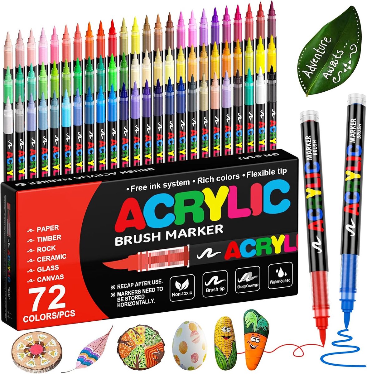 Acrylstiften 1-5 mm - Waterbestendig - 72 heldere kleuren - Ideaal voor schilderen op stenen - ShopVlot