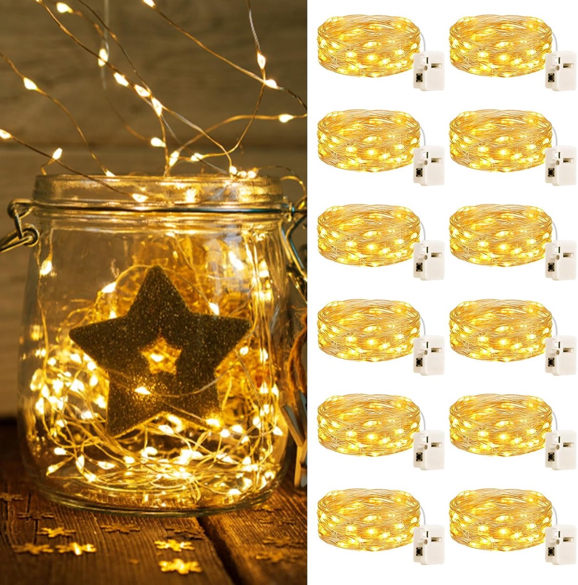LED fairy lights 2 meter - 12 mini lampjes - batterijvoeding - sfeervolle decoratie voor binnen - ShopVlot