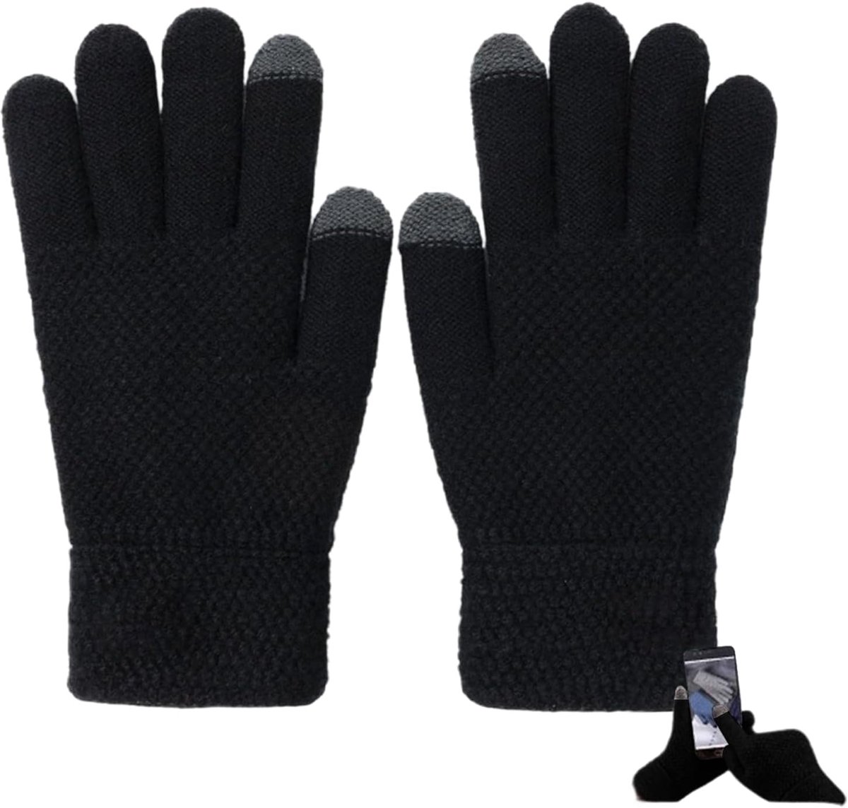 Touchscreen handschoenen - warm gebreid - fleece voering - ideaal voor rijden - ShopVlot