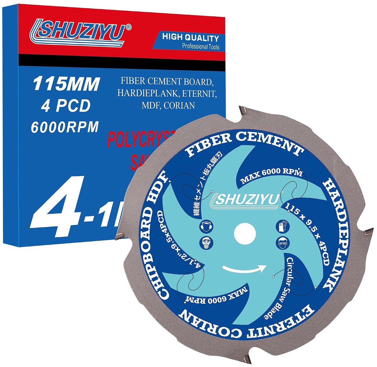Cirkelzaagblad 115mm - Polycrystalline met Diamant Tanden - 4 PCD - Voor Fiber Cement - ShopVlot