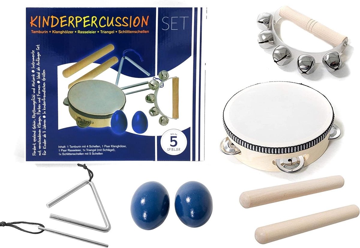 Percussieset voor kinderen - 8-delige houten set - muzikale educatie - speelplezier voor 5 kinderen - ShopVlot