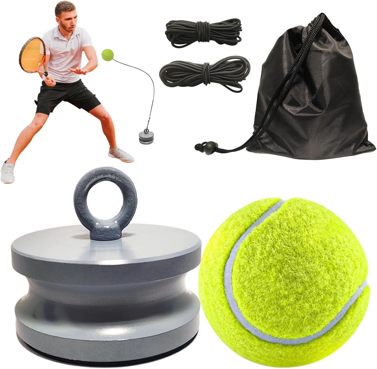 Tennis Trainingsapparaat met Terughaalsysteem - Enkelspeler Oefenbal - Sterke Grip op Elke Ondergrond - ShopVlot