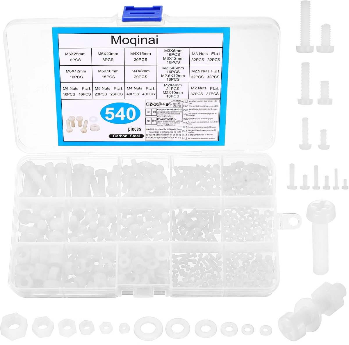 Schoeven set 540pcs M2 M2.5 M3 M4 M5 M6 - Nylon rond hoofd - Lichtgewicht en corrosiebestendig - ShopVlot