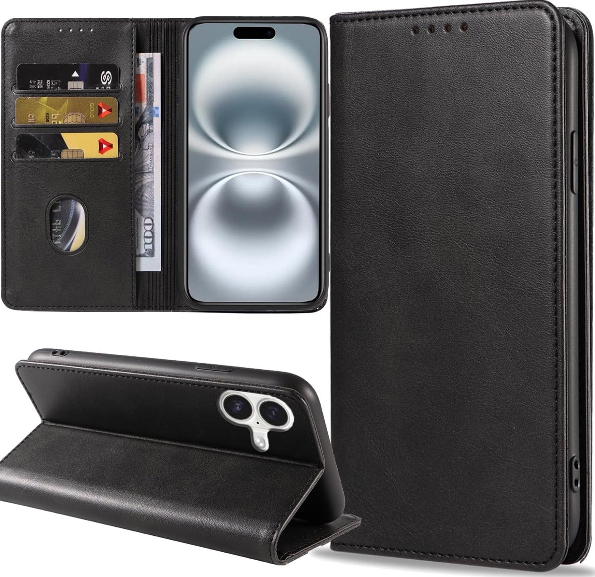 Mobiel toont 16 Plus - Premium PU leren hoes - Met standfunctie en kaartsleuven - Ideaal voor bescherming - ShopVlot