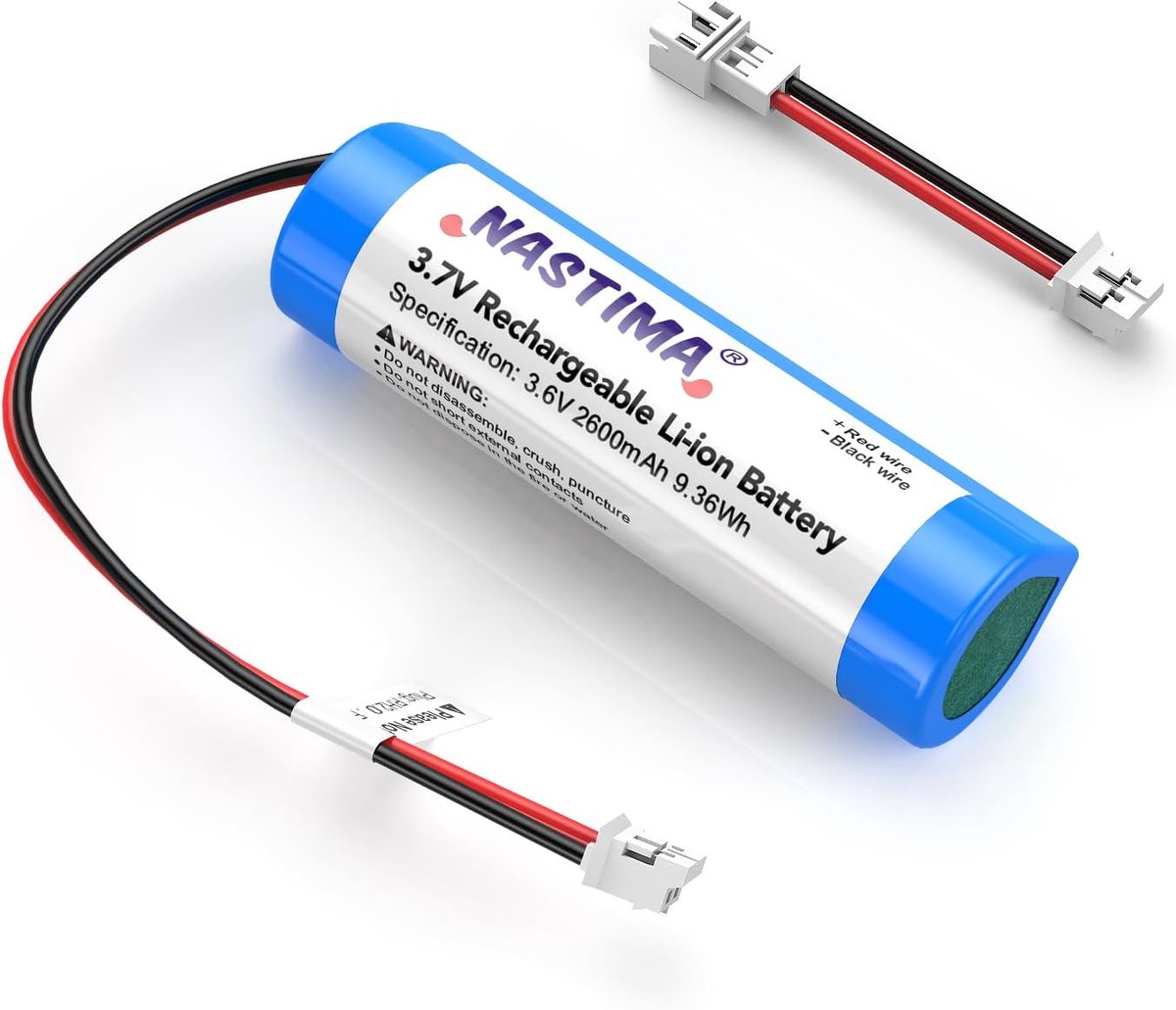 Oplaadbare Li-ion batterij 3.7V 2600mAh - JST PH2.0/2P - Inclusief polariteitsomvormerkabel - ShopVlot