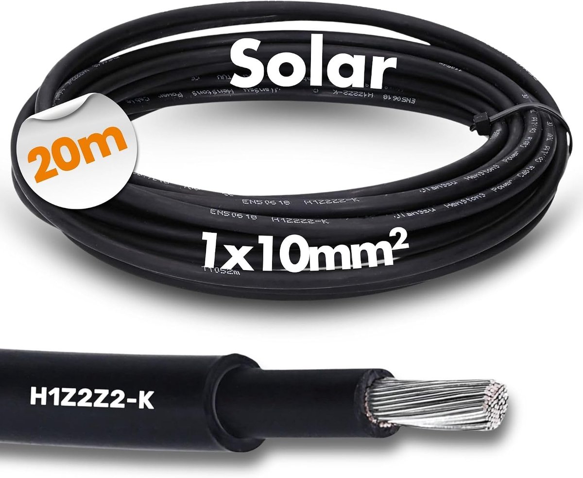 Solar kabel 10 mm² - H1Z2Z2-K - Dubbel geïsoleerd - Geschikt voor zonnepanelen - ShopVlot