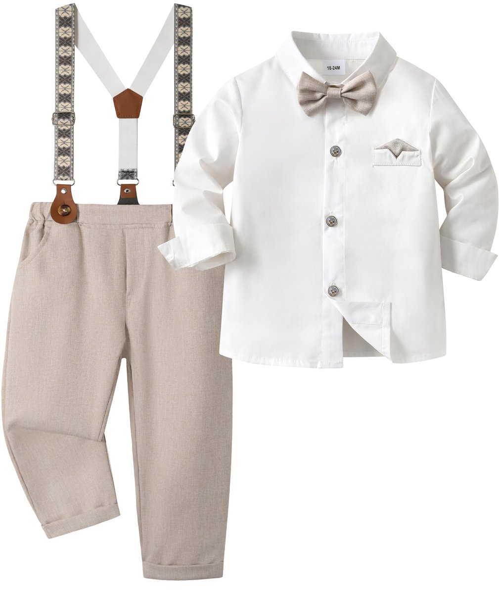 Kledingset voor babyjongens 18-24 maanden - lange mouwen - hemd met vlinderdas en bretels - stijlvol en comfortabel - ShopVlot
