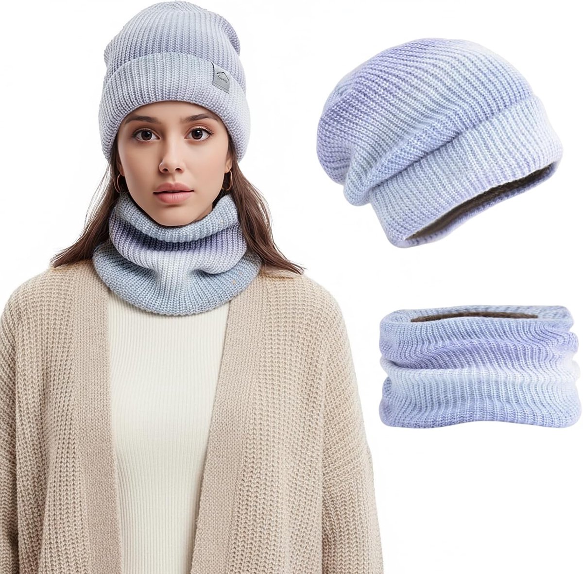 Muts Sjaal Set Dames Winter Gebreide Muts Sjaal Set Warm Zacht Wol Elegant voor Koude Herfst Winter - ShopVlot