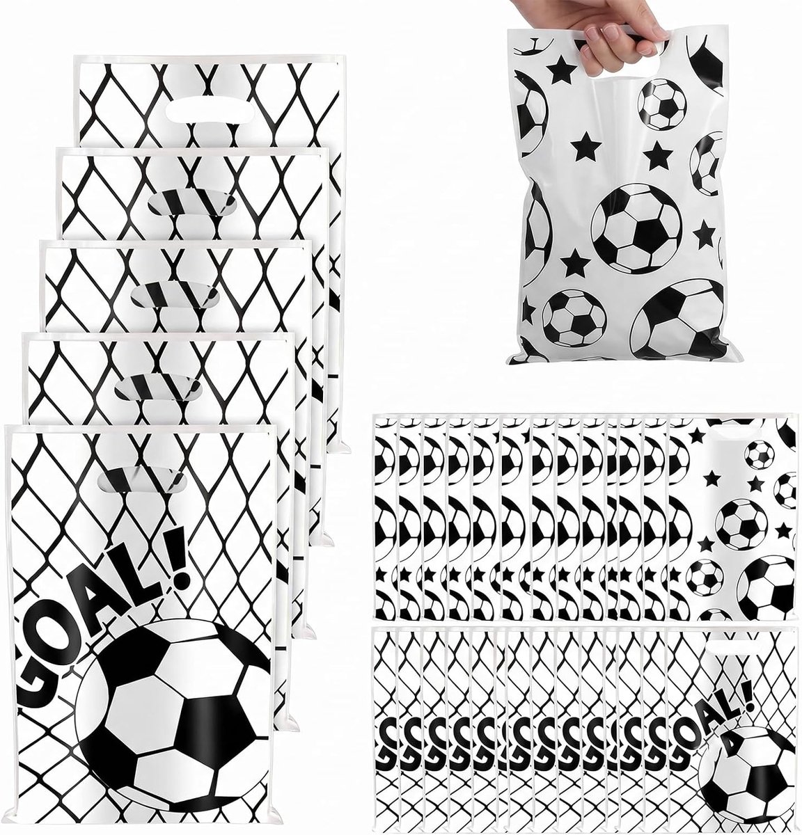 Cadeauzakjes voetbal 50 stuks - kunststoffen zakjes - met handgrepen - ideaal voor kinderfeestjes - ShopVlot