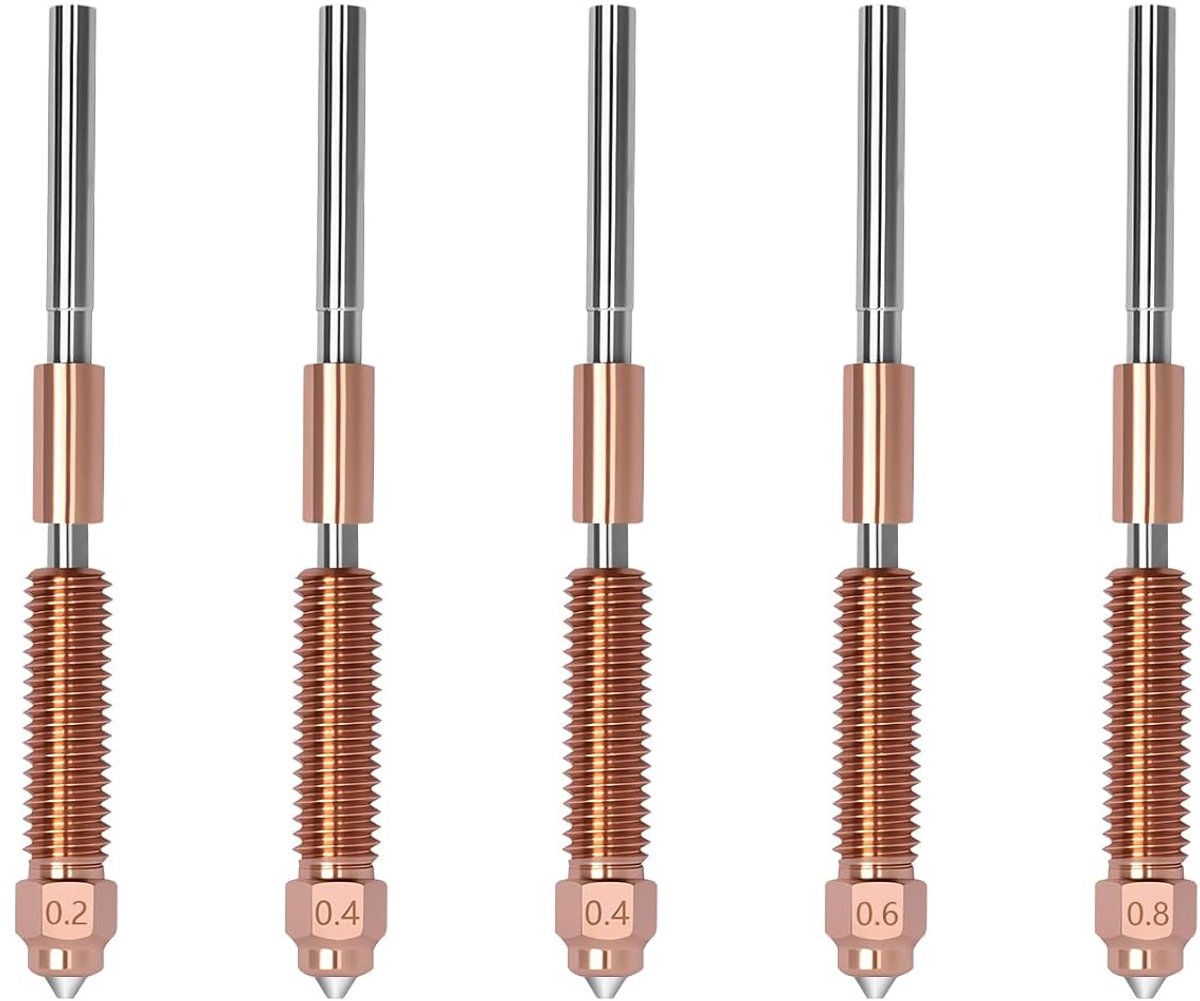 Nozzle kit 5PCS - titanium koperlegering - hoge temperatuur 0.2/0.4/0.6/0.8MM - geschikt voor Creality K2 Plus - ShopVlot