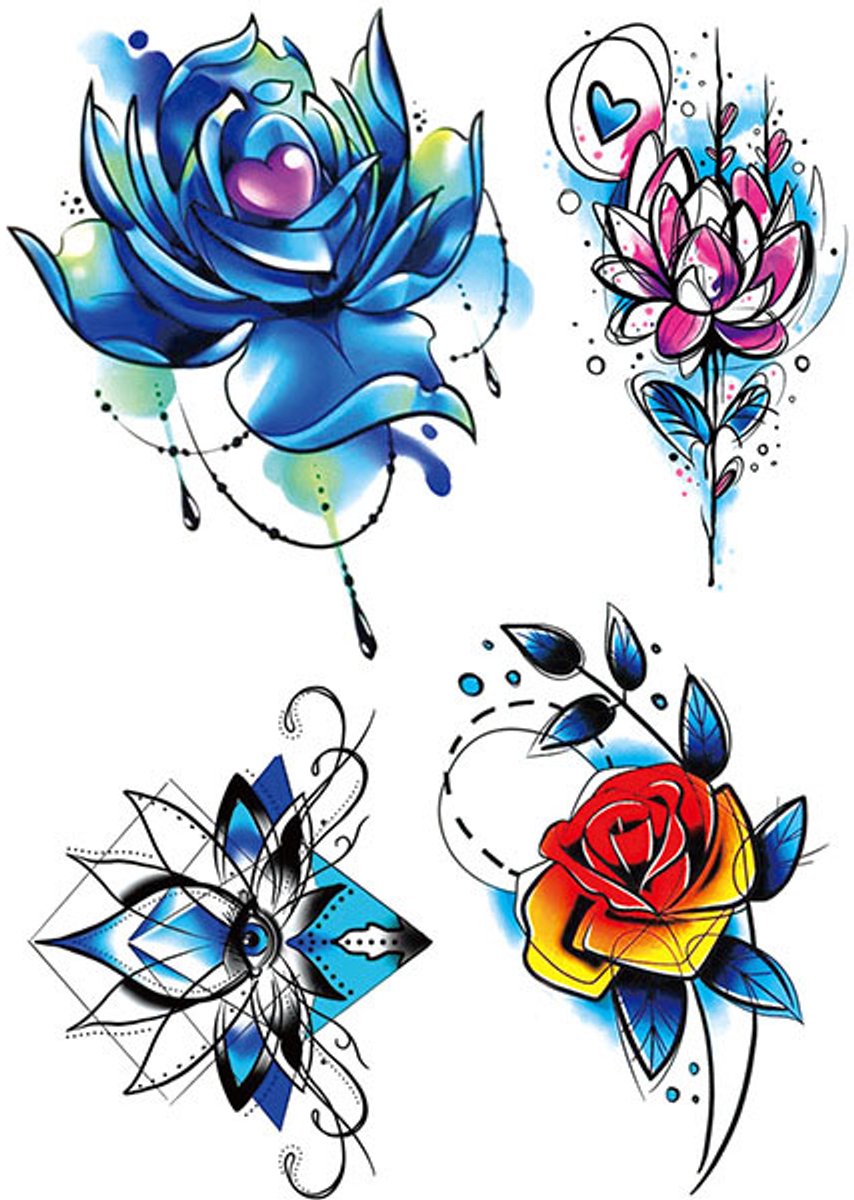 Tijdelijke tattoo bloemen colorful 3 dagen