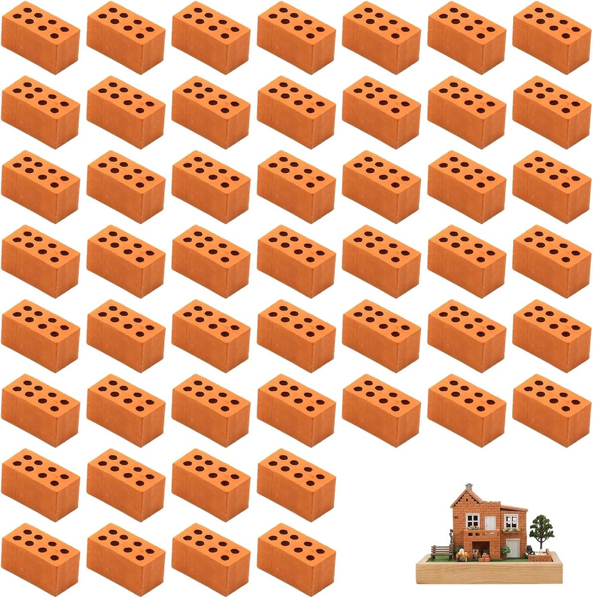 Mini stenen set 50-delig - 2x1x1cm rode plastic stenen - professioneel bouwmateriaal - ideaal voor modelbouw - SnelShoppen