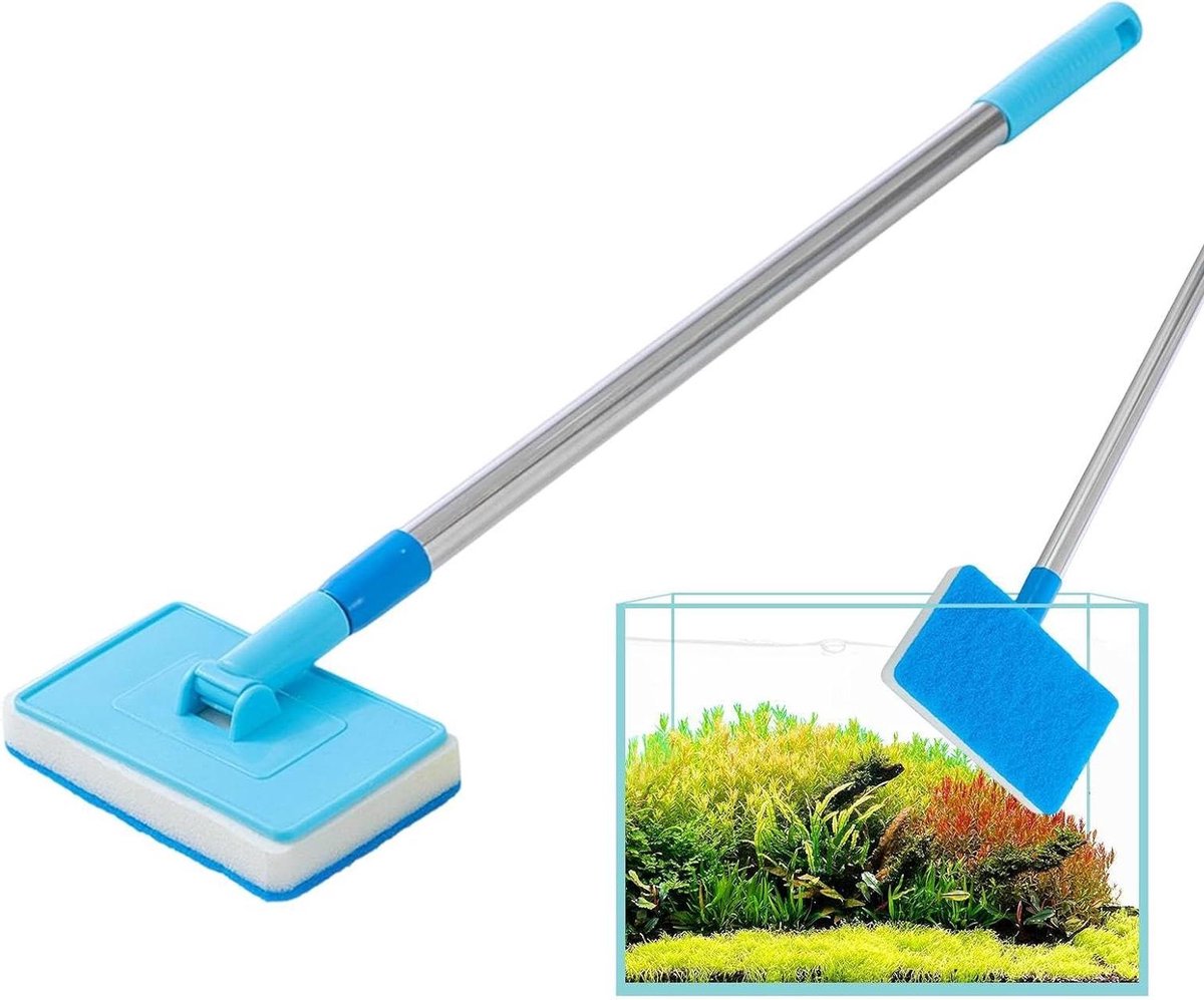 Aquarium Schoonmaak Gereedschap - Algen Schraper - Aquarium Onderhoud - Verstelbare Lange Steel - 92 cm - Grijs