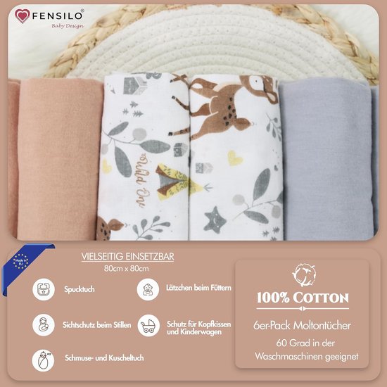 Set van 5 Katoenen Molton Luiers 80 x 80 cm - Flanellen Spuugdoeken voor Baby — afbeelding 5