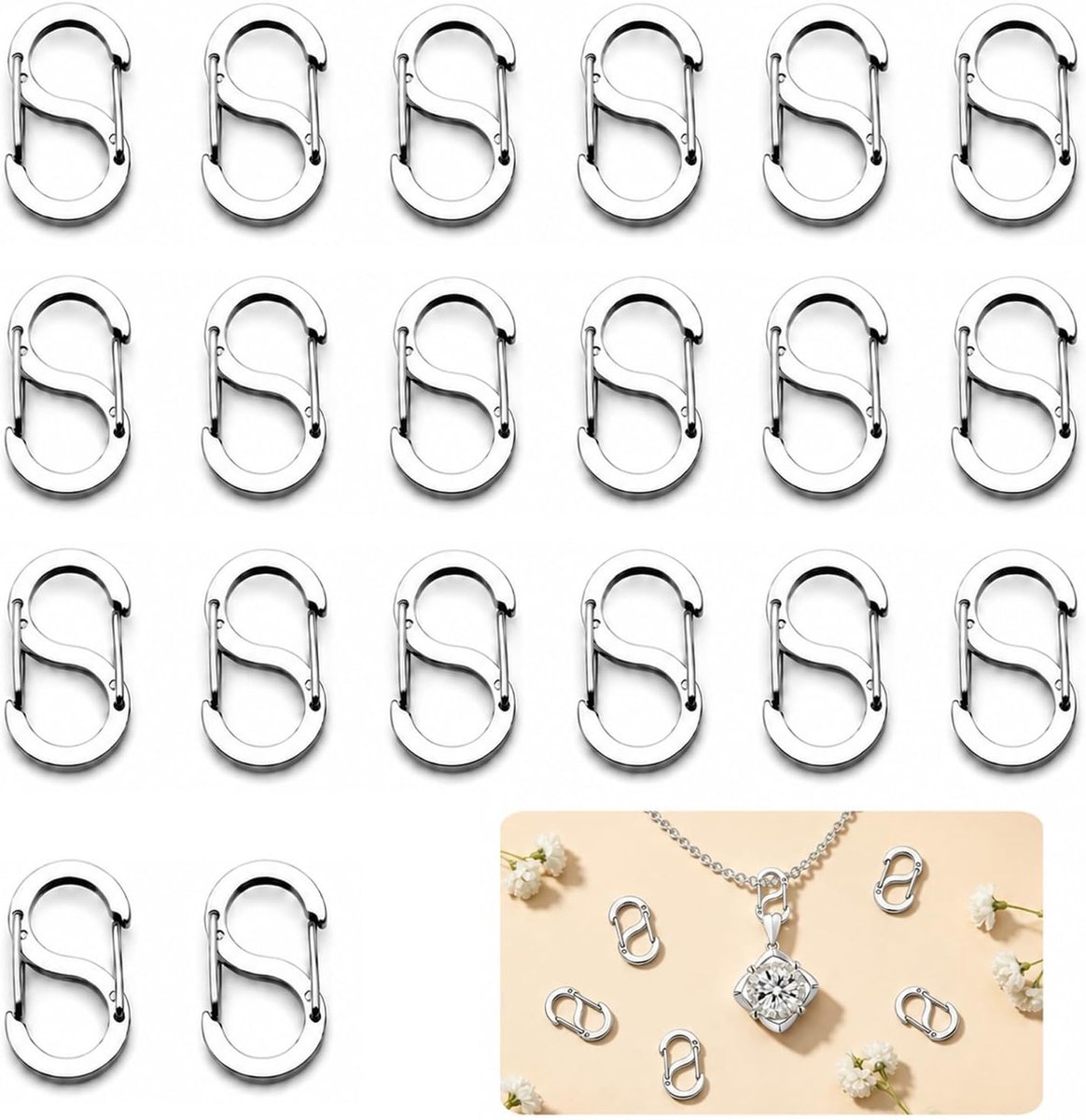 mini-karabijnhaken 20 stuks - zilver - dubbele opening - ideaal voor armbanden en halskettingen - SnelShoppen