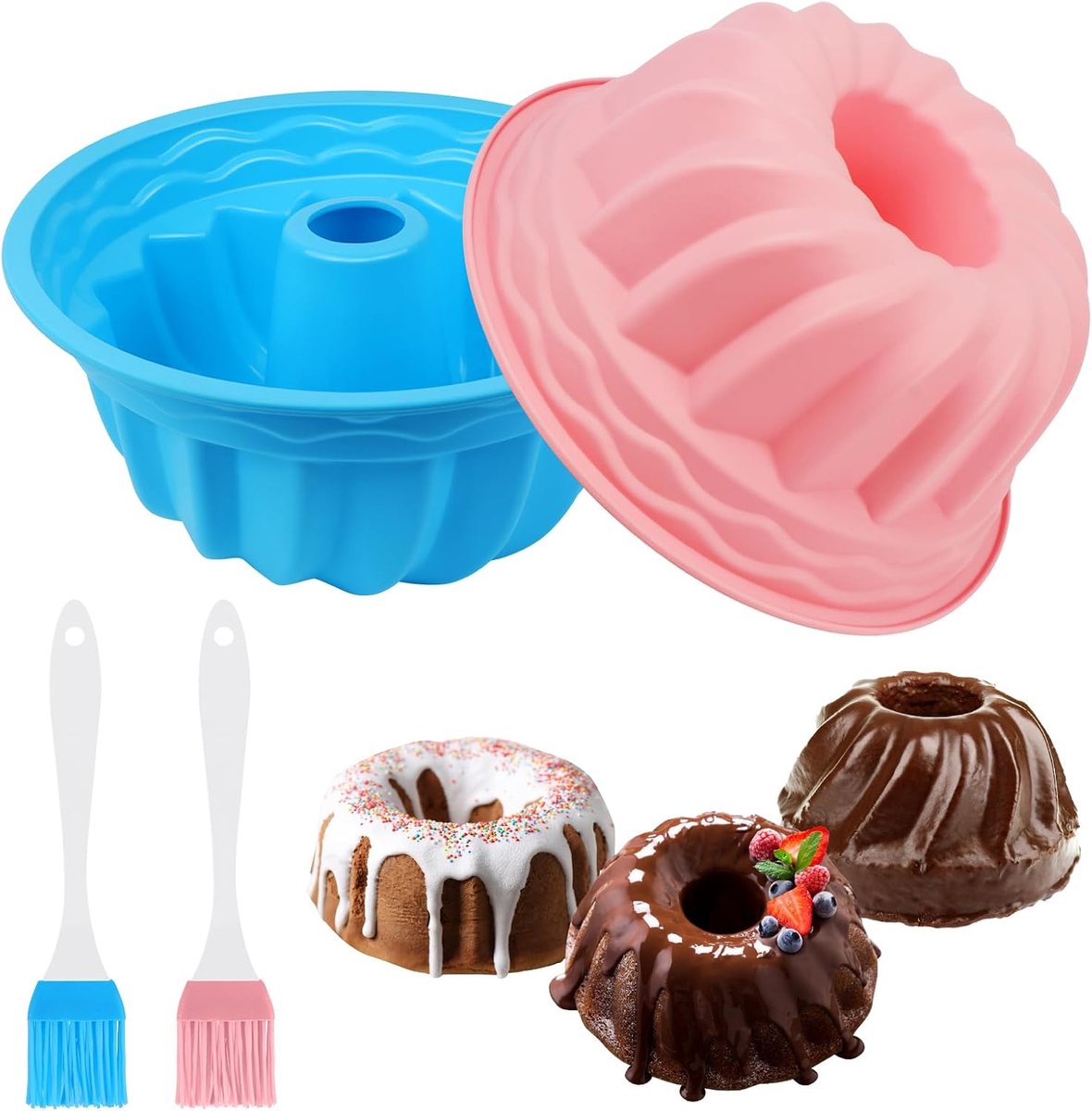 Gugelhupf Bakvorm 24 cm - Siliconen Molen - Inclusief 2 Kwasten - Makkelijk te Verwijderen - SnelShoppen