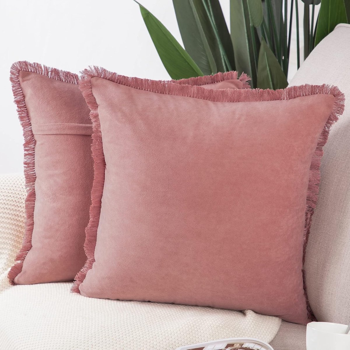 Set van 2 Kort Suède Kussenslopen 60x60 cm - Lichtroze Decoratieve Kussenhoezen voor Sofa en Slaapkamer