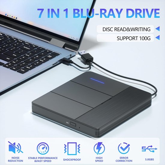 Externe Blu-ray Drive - Optische drive - Bestanden Overzetten - 7-in-1 Functies - 100-150G - Zwart — afbeelding 4