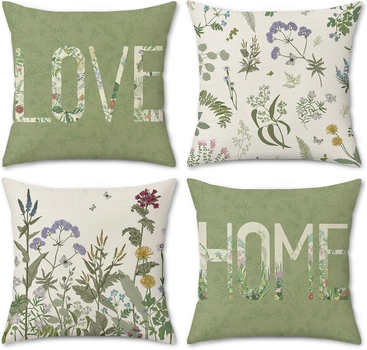 Cushion covers 45 x 45 cm - polyester - groene bloemen en bladeren - perfect voor interieur en tuin - SnelShoppen
