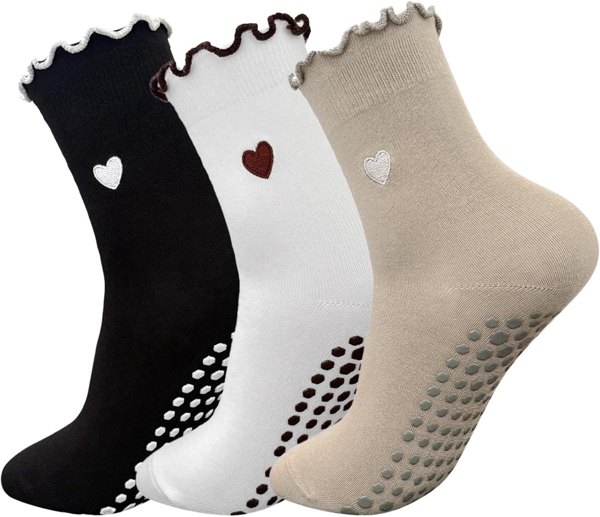 Yoga grip sokken voor vrouwen - antislip ruffles - hart borduursel - ideaal voor yoga - SnelShoppen