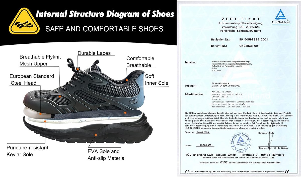 Veiligheidsschoenen unisex 35-48 EU - lichtgewicht ademend - antislip zool - ideale werk schoenen - SnelShoppen