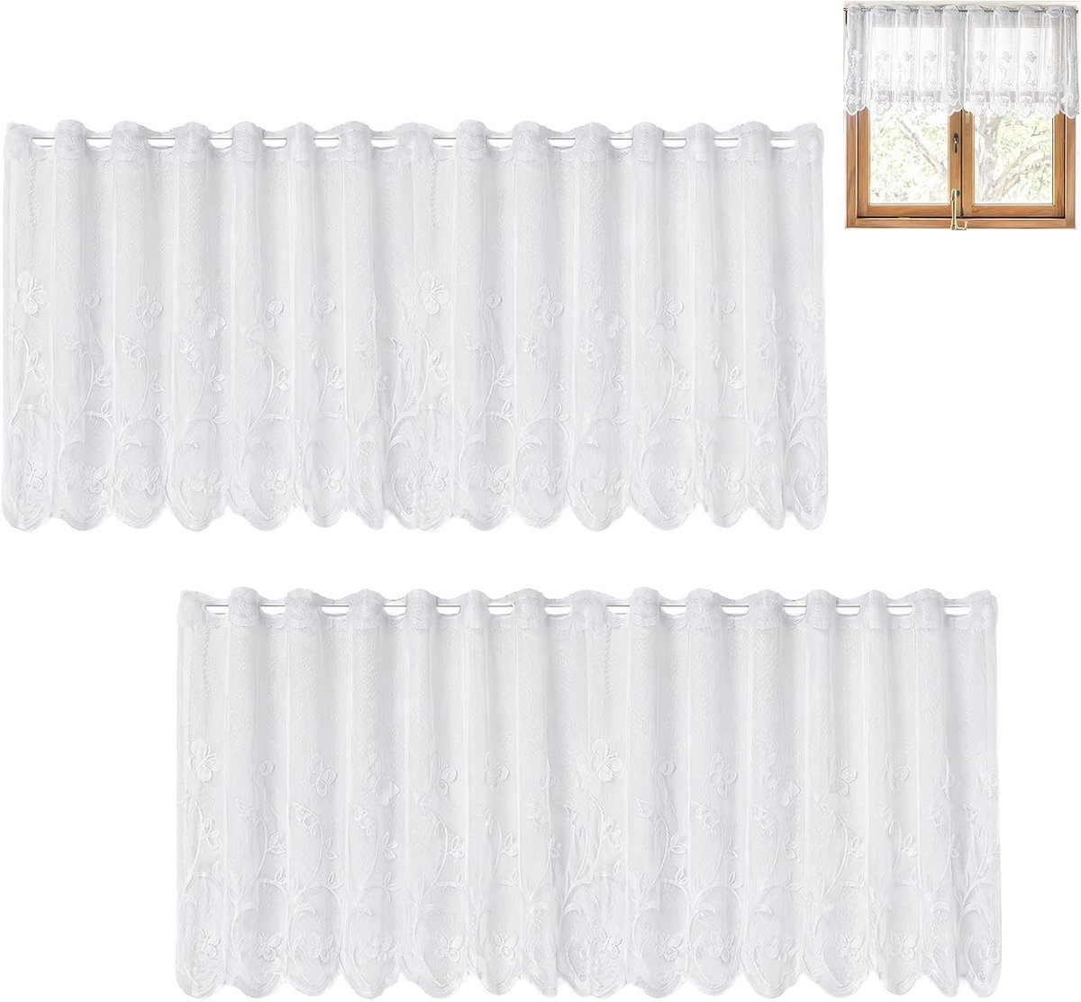 Kort gordijn 130x45cm - polyester - semi-transparant - voor kleine ramen - SnelShoppen