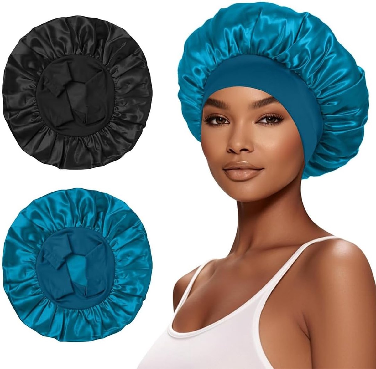Satin slaapmuts, 2 stuks - Zijden slaaphoed - Zacht en comfortabel - Bescherming voor lang krullend haar - SnelShoppen
