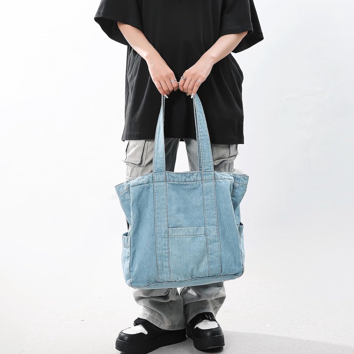 Denim Shopper Grote Zipper Tas - Ruime Tote Bag - Ideaal voor School of Werk - SnelShoppen