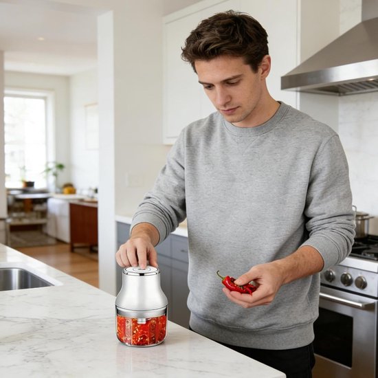 Mini Keukenmachine - Elektrische Hakker - Voedselbereiding - Draadloos en Compact - 250 ml - Wit van MINI — afbeelding 2