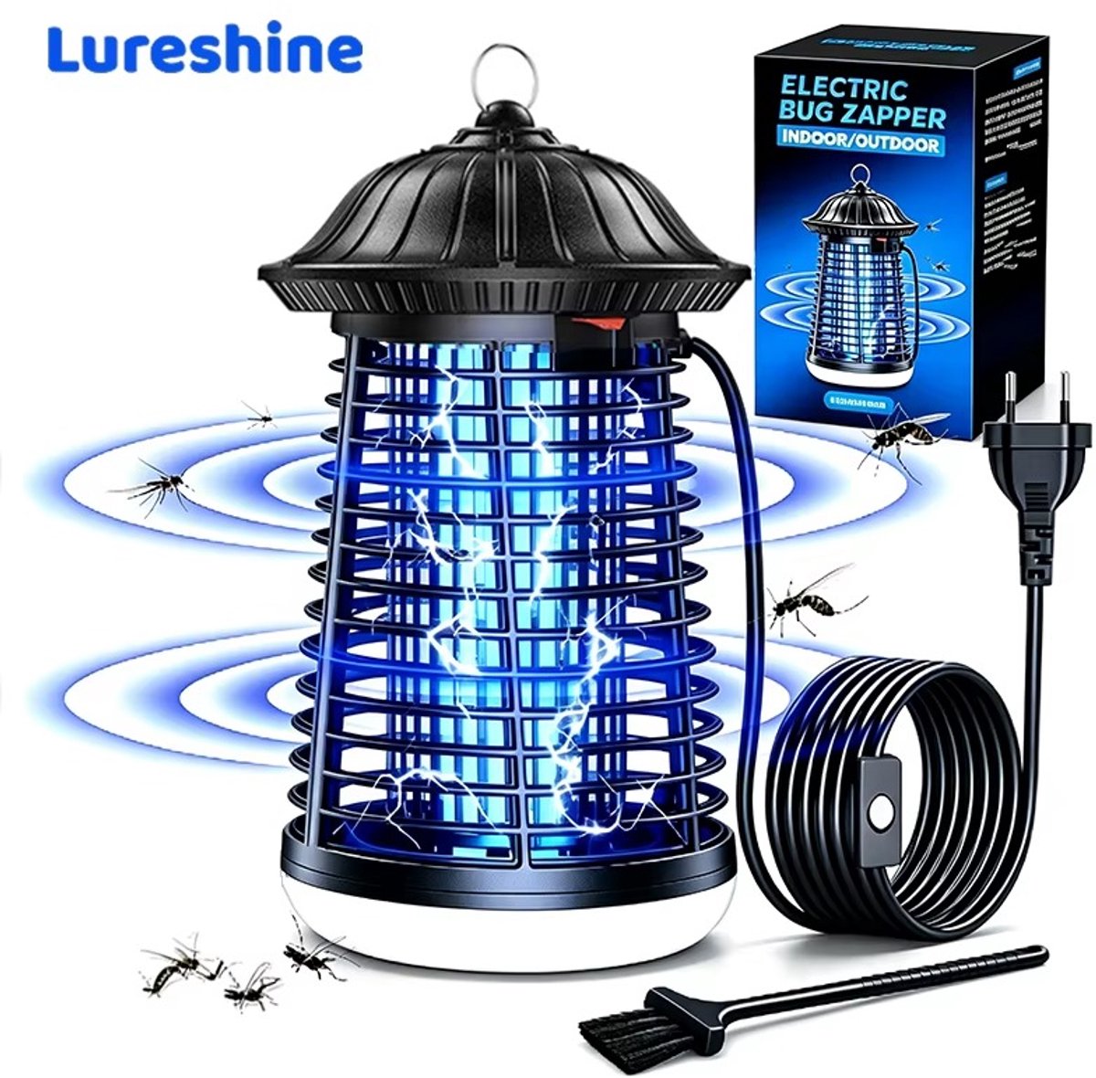 Cherrys Finds - Vliegenlamp Elektrisch - Vliegenvanger - Muggenlamp - Elektrische Muggenlamp - 4200V Met Licht - LED InsectenvalI - Muggenwerend Middel Voor Binnen En Buiten - Te Gebruiken In Slaapkamers, Huizen, Patiëntenhuizen En Tuinen - Zwart