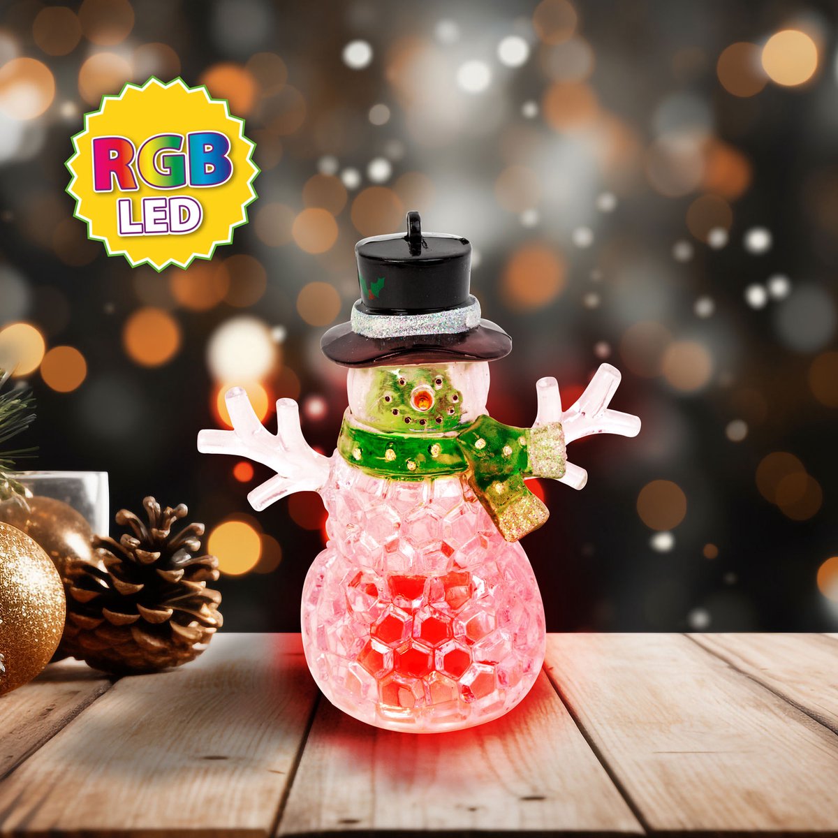 Kerst LED sneeuwpop - groen - RGB LED - 9 x 8 x 5 cm 1 Stuks [58978B]