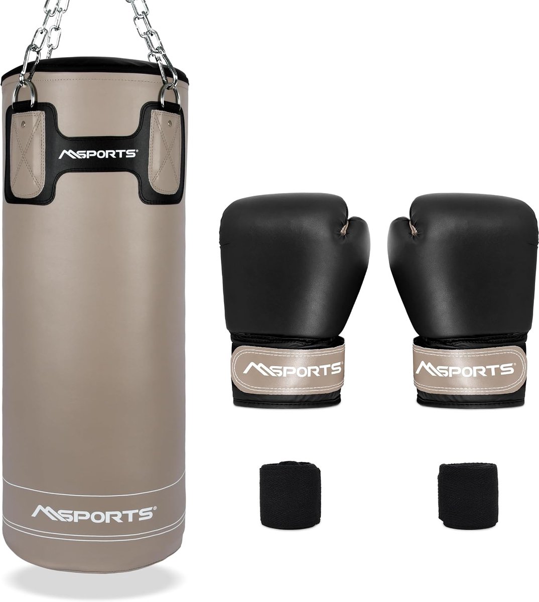 Punching bag set premium 80 x 30 cm - 25 kg met bokshandschoenen en bandages - ideaal voor thuis training - ShopVlot