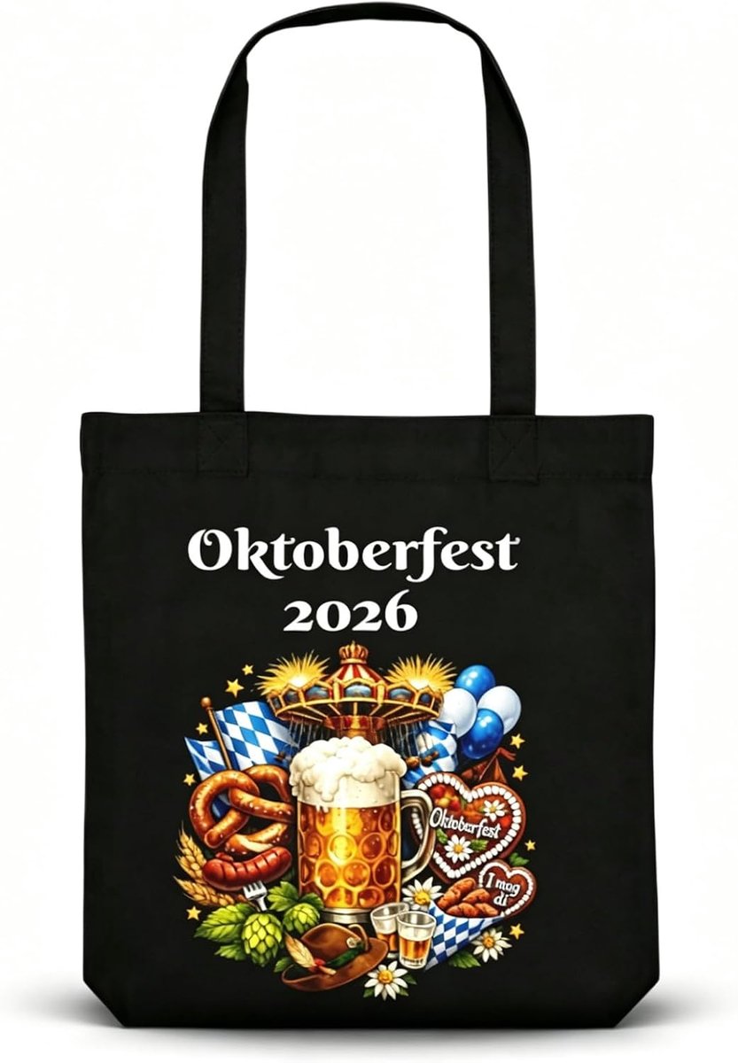 Oktoberfest tas 35 x 40 cm - jute tas zwart - feestelijk ontwerp - perfecte dirndl tas voor dames - ShopVlot