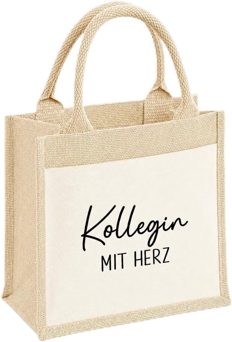 Afscheidsgeschenk tas 22 x 14 x 26 cm - stevige natuurvezel - hart voor collega - perfect cadeau bij vertrek - ShopVlot
