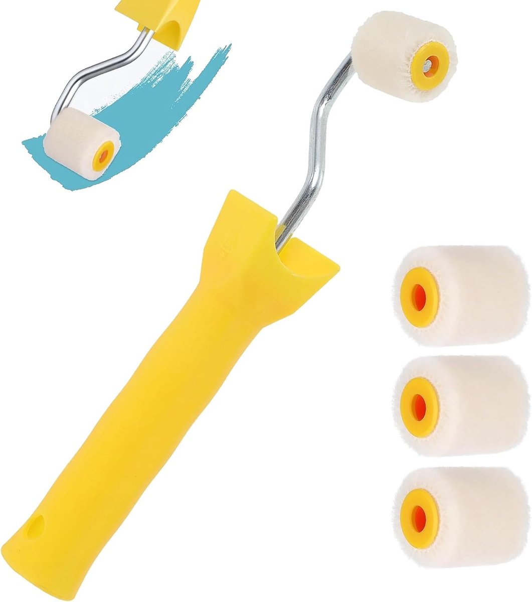 Mini verfroller set - 1 handvat + 4 rollen - zacht wolmateriaal - perfecte afwerking voor hoeken - ShopVlot
