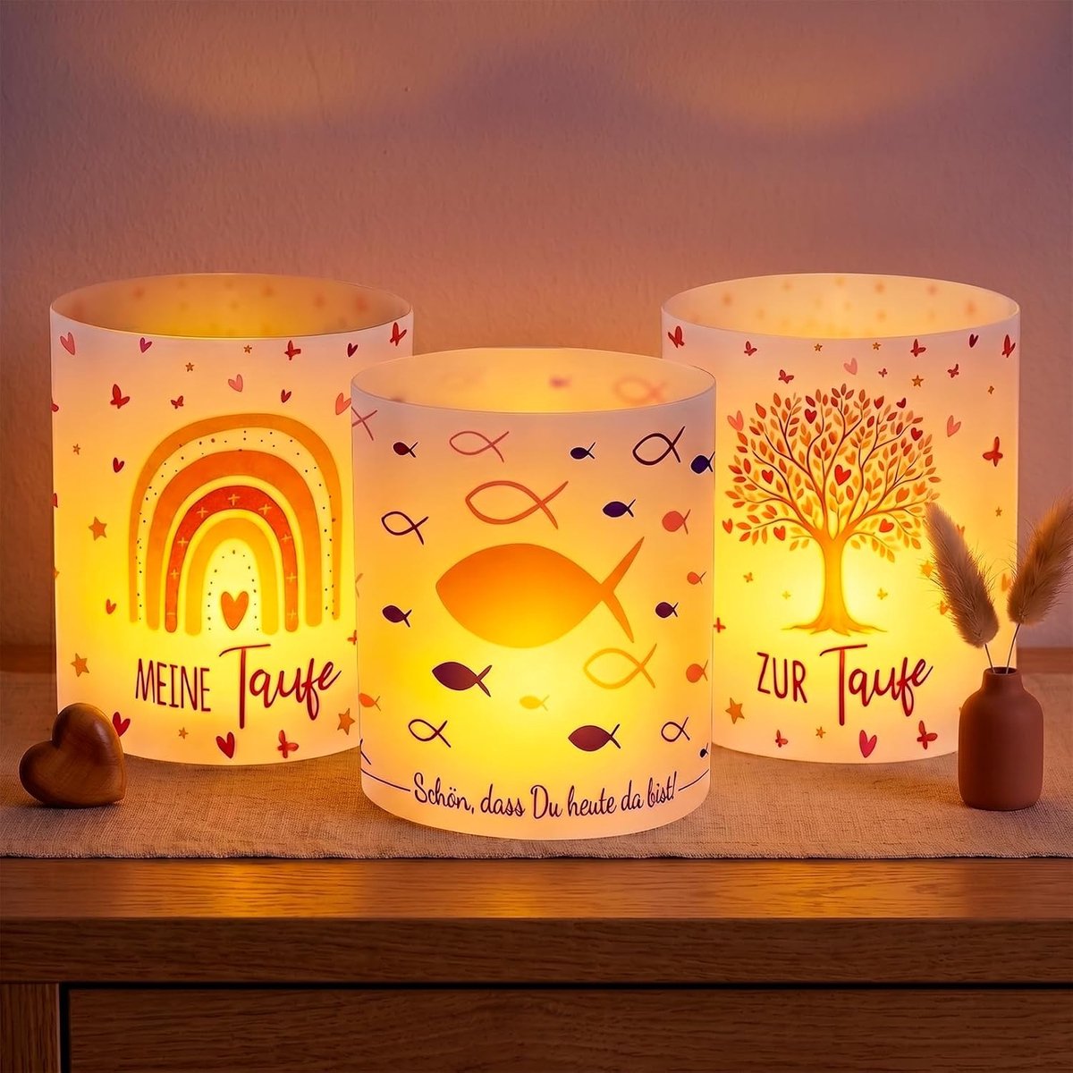 Windlicht doopdecoratie meisjes - Set van 12 lantaarns - Regenboog en vis motief - ShopVlot