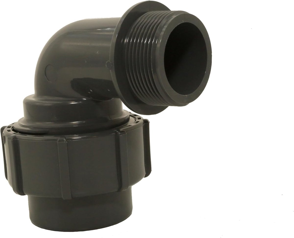 PVC flexibele slangbocht 90° - 50 mm koppelstuk x 1 1/2 inch binnendraad - Voor zwembad en irrigatie - ShopVlot