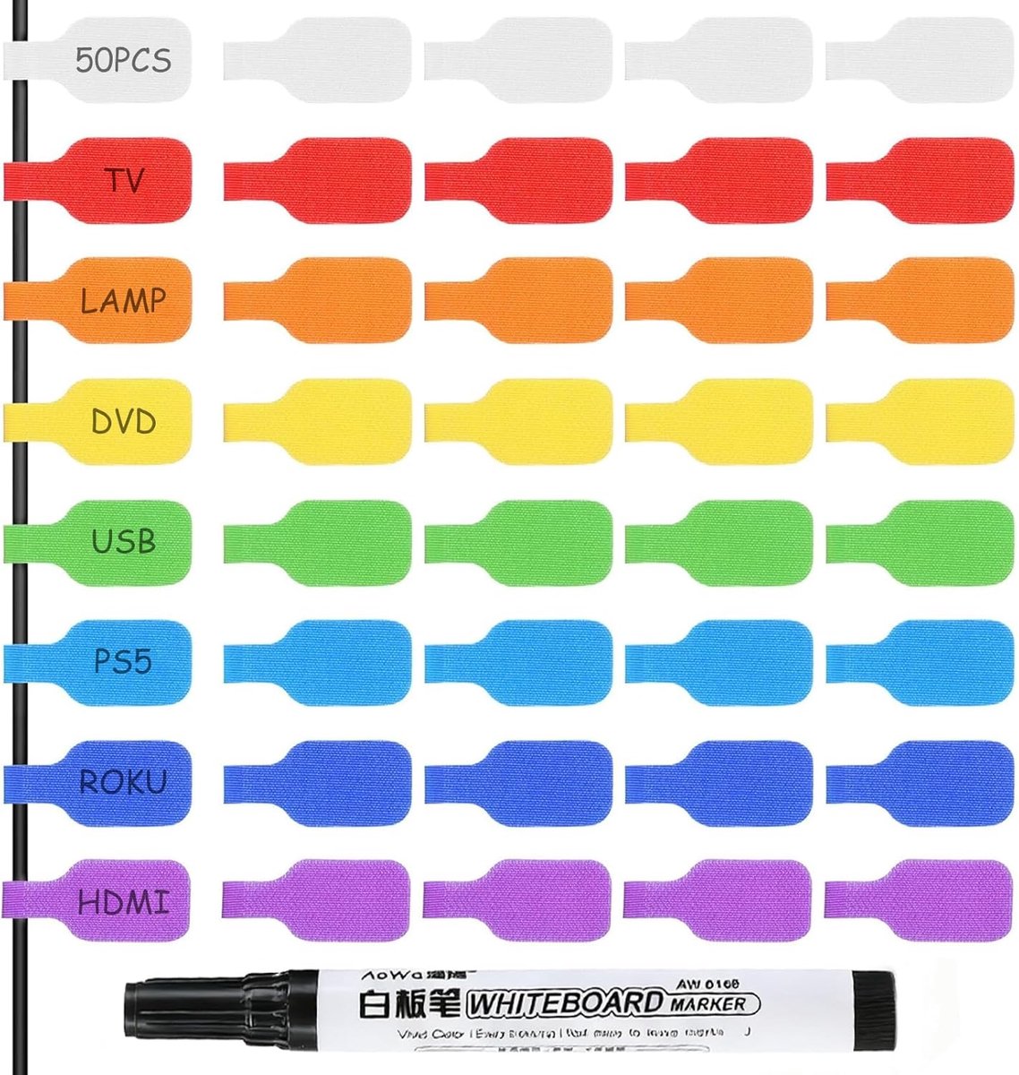 Nylon kabeltags 50 stuks - herbruikbaar - multi-kleur - voor kabelbeheer en markering - ShopVlot
