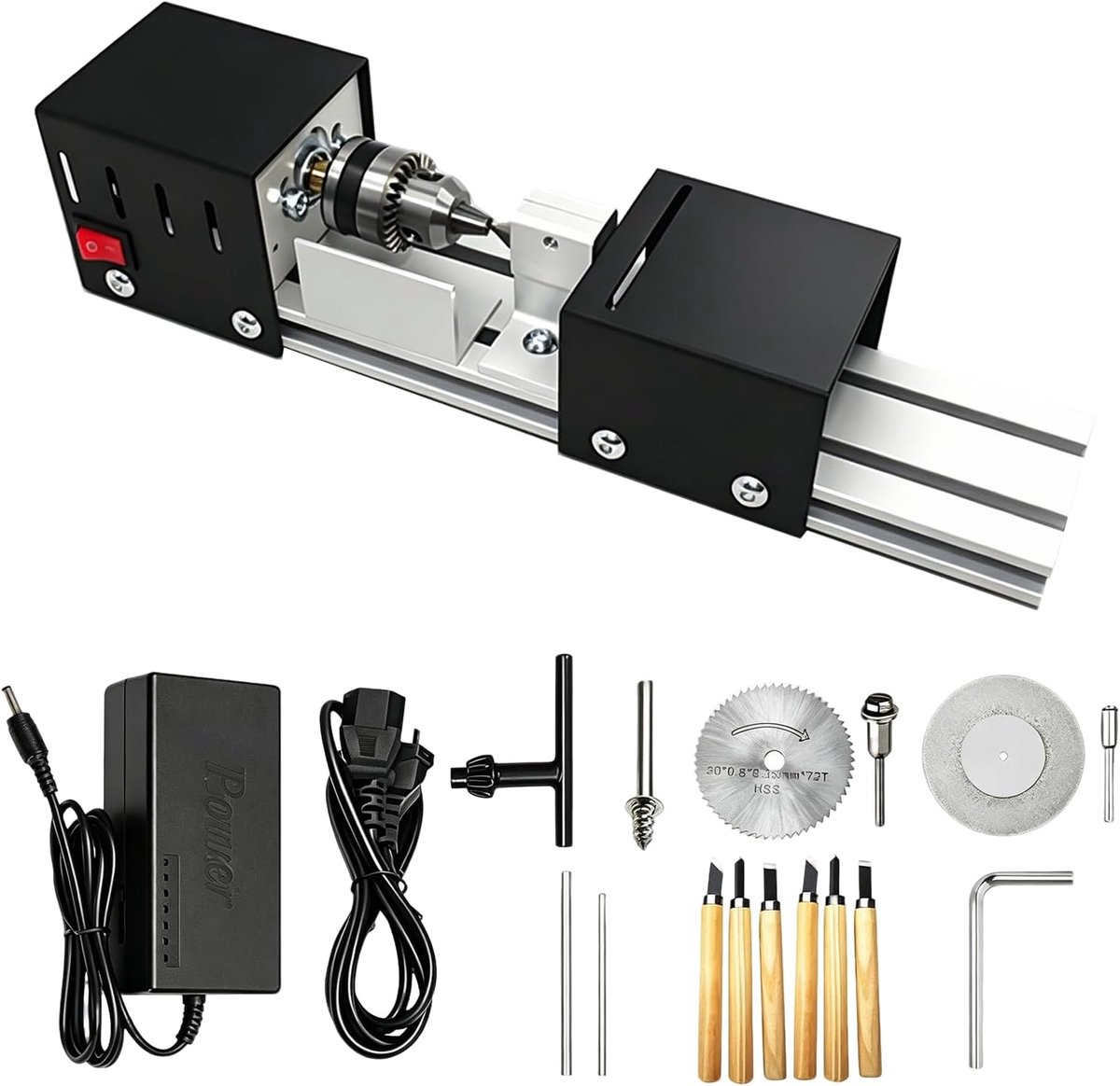Draaibank mini 96 W - metaal - 7 snelheden - ideaal voor draaien en slijpen - ShopVlot