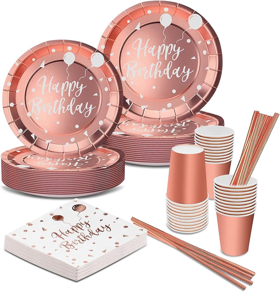 Wegwerpservies 120-delig - Roze goud - Verjaardagsfeest - Voor 24 gasten - ShopVlot