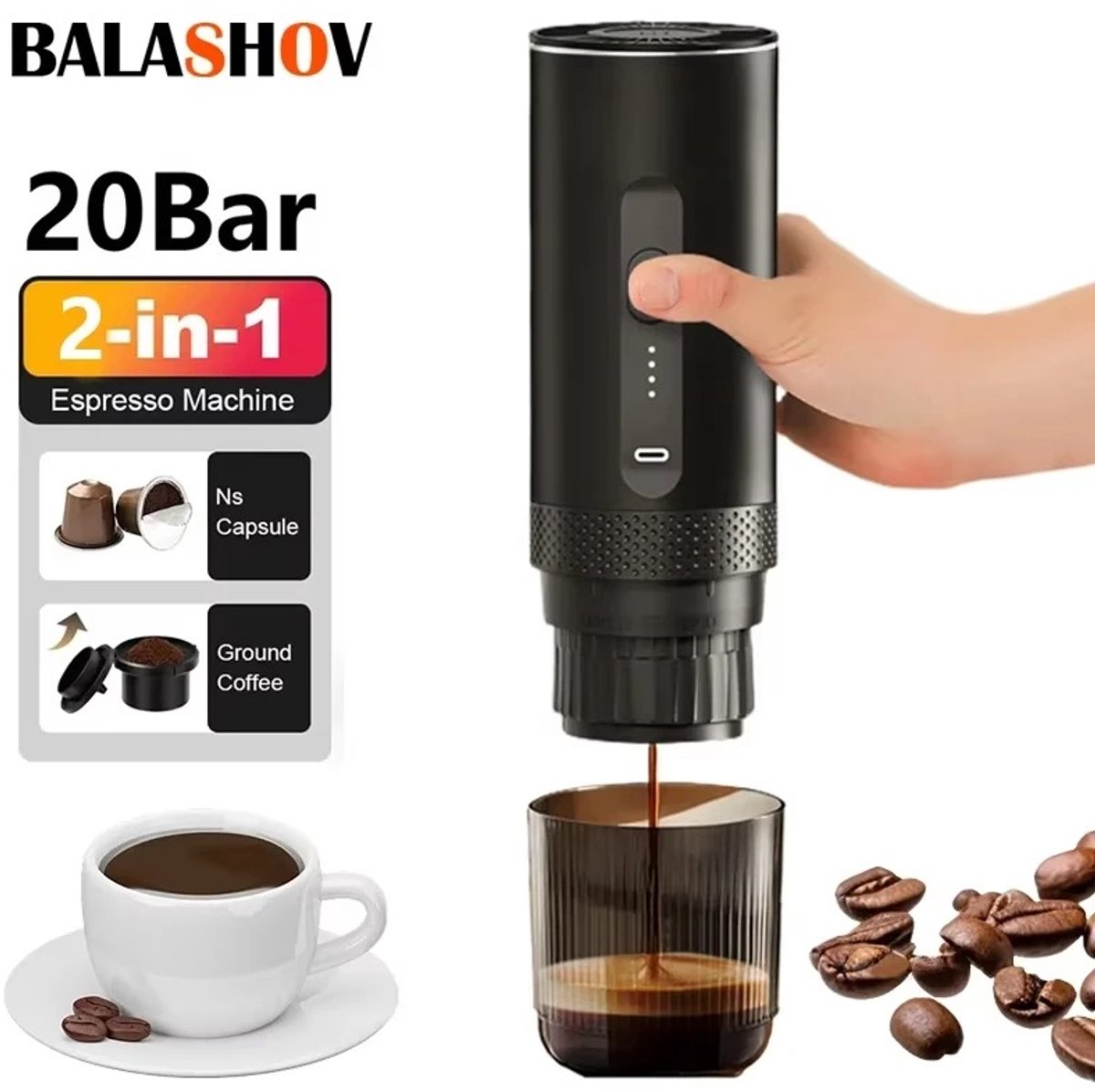 Chelsey-Store - Draagbare koffiemaker voor onderweg - Koffiezetapparaat - Koffiemachines - Roestvrijstalen Watertank - Waterreservoir 80 ml